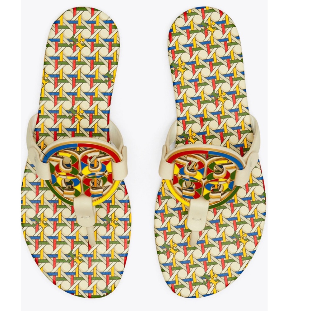 Tory Burch Enamel Miller Soft Sandal Size 10 In Multi Basketweave NIB